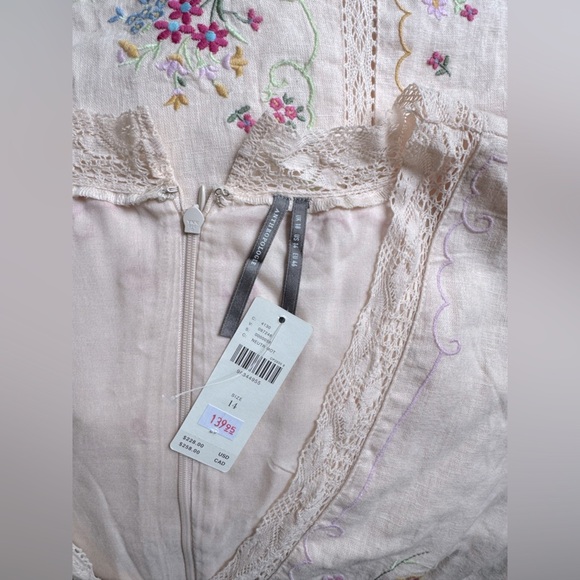 NWT Size 14-Anthro Linen Cotton Puff-Sleeve Embroidered Mini Dress (NWT US$ 228) - Picture 6 of 16